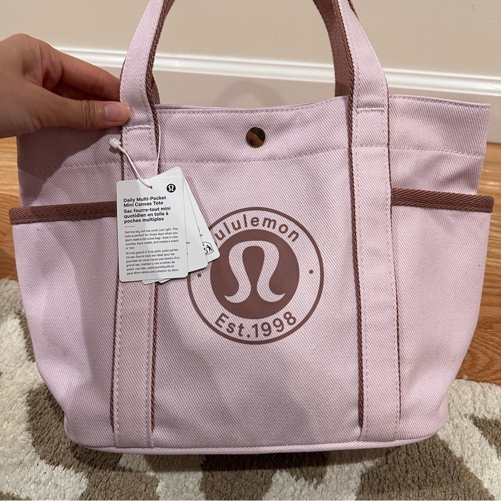 NWT 6.5L Lululemon Daily Multi-Pocket Mini Cotton Canvas Tote Bag Blissful Pink - Picture 5 of 10